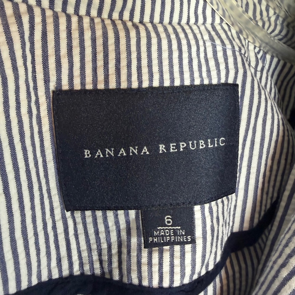 Banana Republic Womens Navy White Seersucker Stripe Blazer Jacket Summer - Picture 5 of 11